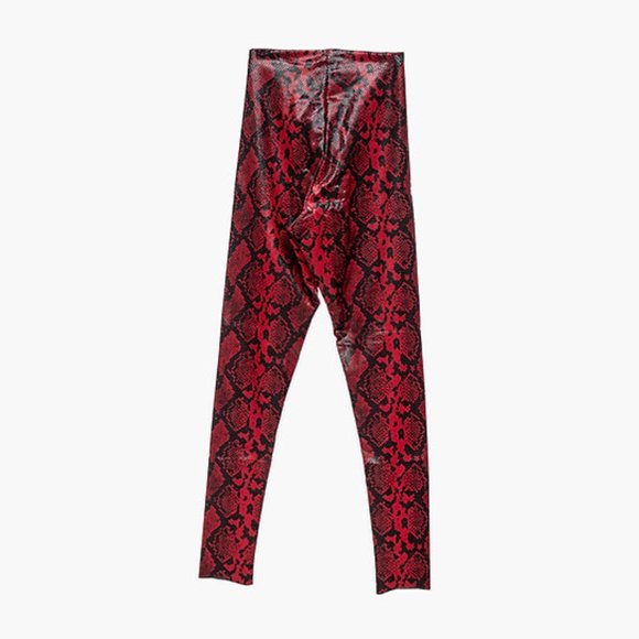 917-Commando Red Faux Leather Snake Skin Print Leggings - Picture 2 of 3